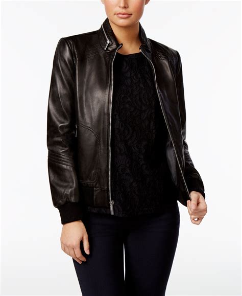 michael kors women's leather bomber jacket|Leather Bomber Jacket .